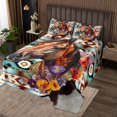 thumbnail image 2 of Horse Quilt Set Western Bedspread Set King,Exotic Geometry Aztec Coverlet Set Brown Cowhide Quilted Bohemian Flowers Room Decor, 2 of 5