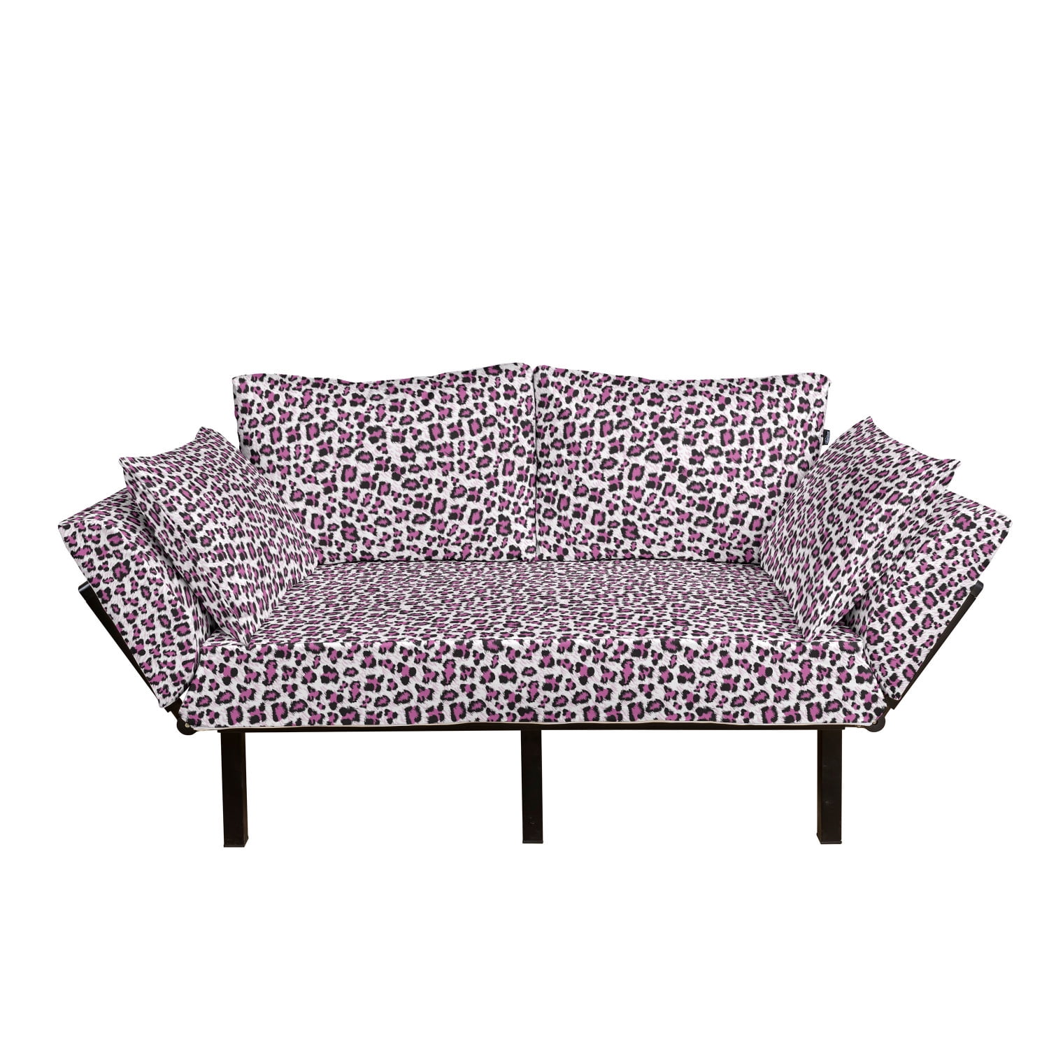 Leopard Print Futon Couch, Pink and Black Colored Girlish Pattern