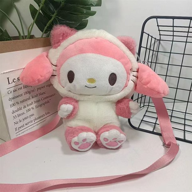 Sanrio-Mochila De felpa corta de Hello Kitty, bolso cruzado oblicuo, almacenamiento de cosméticos, cartera cero, regalos, Gato Kt