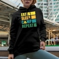 thumbnail image 2 of Eat, Sleep, Camp, Repeat, Black Hooded Sweatshirt or Hoodie, XL, 2 of 5