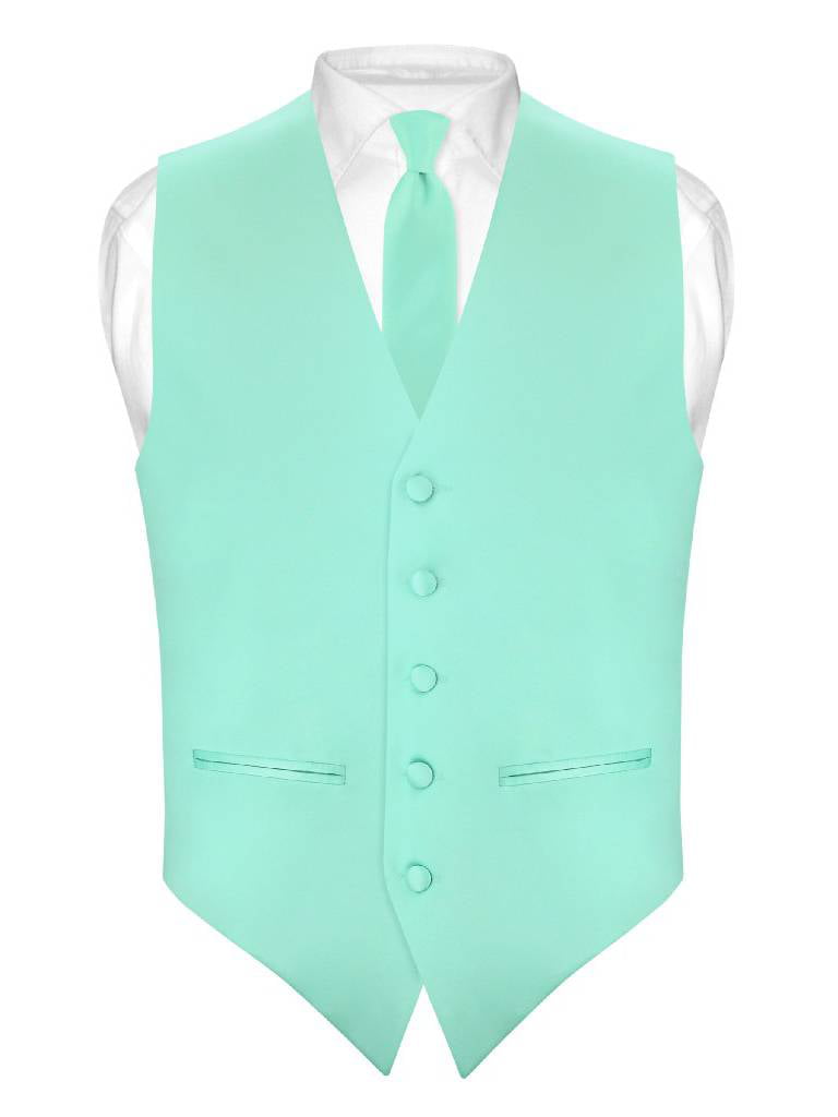 New Men's Vesuvio Napoli Tuxedo Vest Necktie Hankie set prom party Aqua Green 