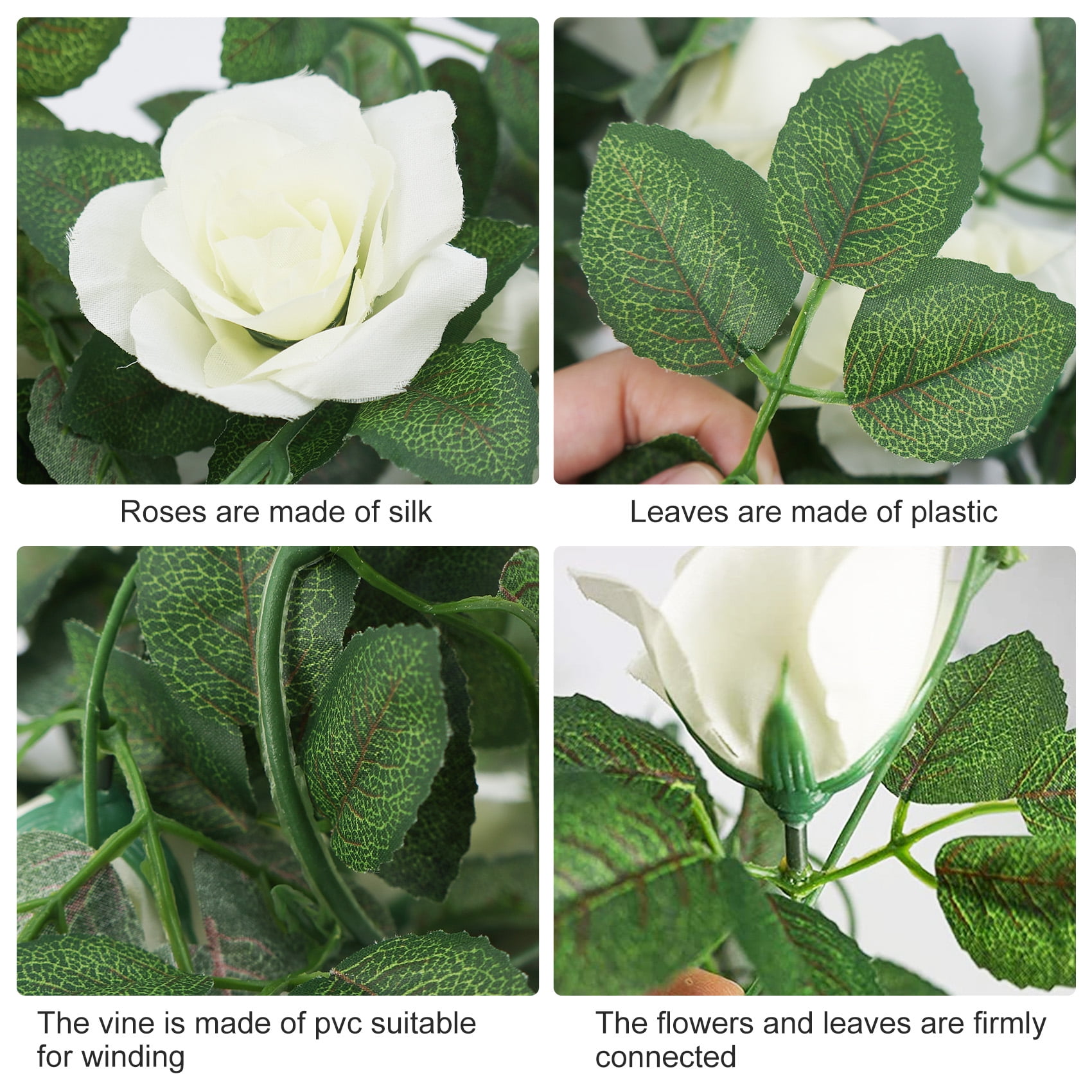 YOLETO Artificial Flowers Garlands - 2 Strand 216cm Long Artificial Flower Vines for Decorations, 16 Flowers per Strand, Faux White Rose Floral Arch for Home, Garden, Weddings, Parties