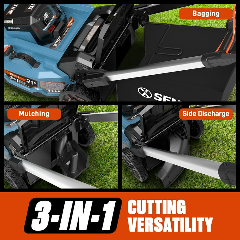 Senix X6 60V Max Cordless Brushless Lawn Mower, 21in Blade, 22in