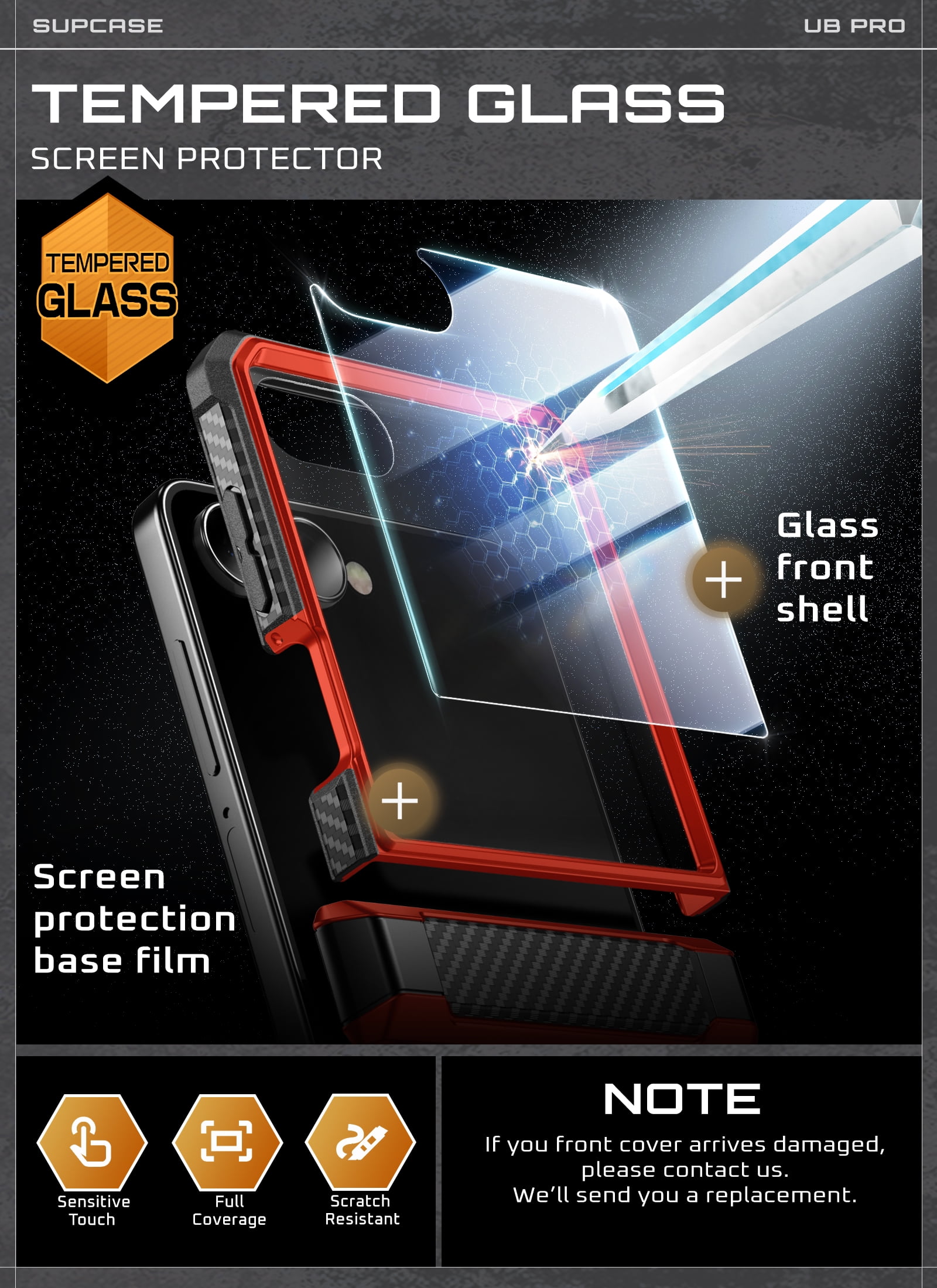 SUPCASE Unicorn Beetle Pro for Samsung Galaxy Z Flip 7 Case with Built-in Stand & Belt-Clip, [Hinge Protection] [Front Tempered Glass Screen Protector] Full Body Military-Grade Phone Cover, Ruddy