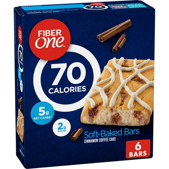 2X - Fiber One Brownies, 70 Calories, 5 Net Carbs, Snacks, Cinnamon Coffee Cake, 6Ct