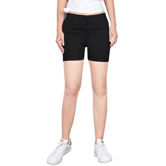 2Luver, Women's, Stretchy 5 Pocket Mid-Rise Solid Color Classic Work School Uniform Pants Shorts, Black, 11