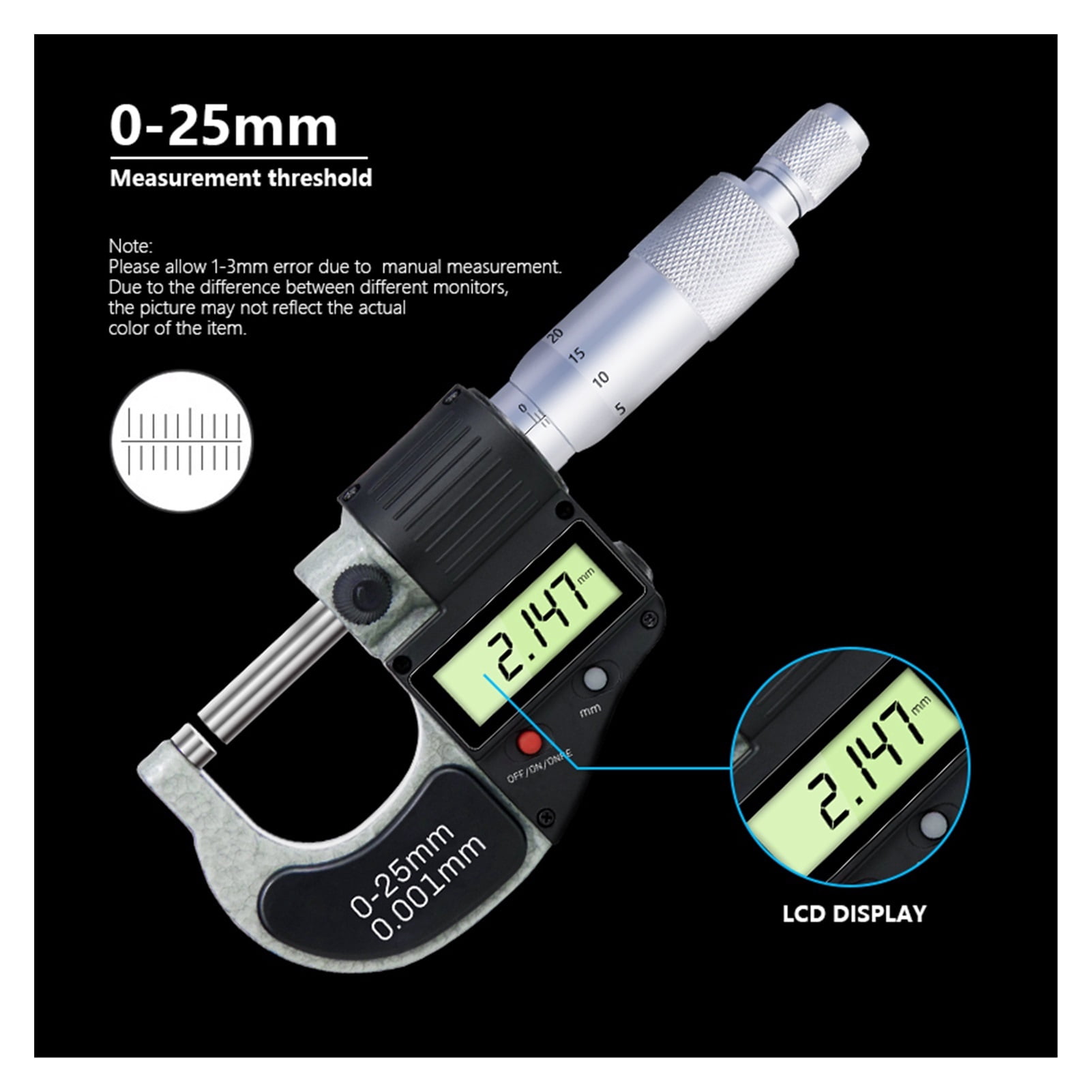 Digital Micrometer 0-25 mm 0.001mm Caliper Electronic Outside Micrometer Chrome Plated Caliper Gauge Measuring Tools