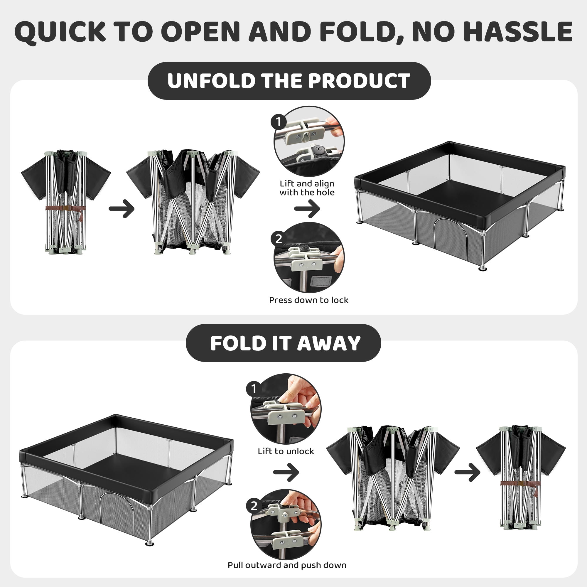 babyeap Foldable Baby Playpen,Playpens for Babies and Toddlers with Storage Bag,Indoor & Outdoor Baby Fence Play Pen Area,Black