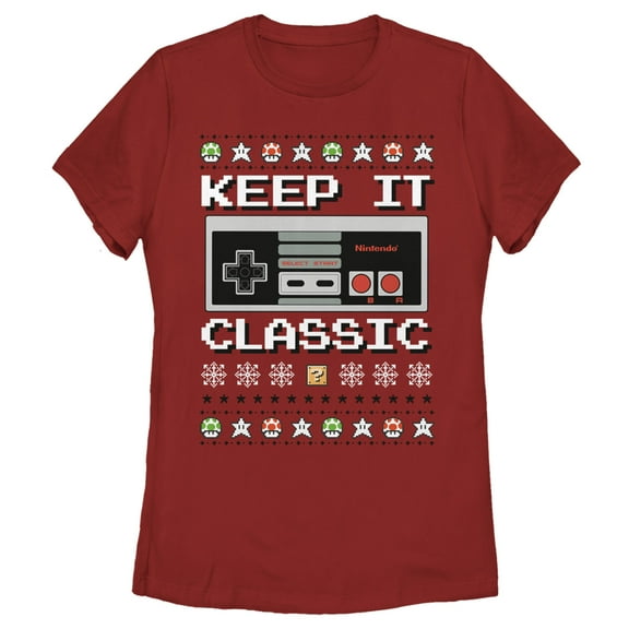 Women's Nintendo Ugly Christmas NES Classic Controller Graphic Tee Red Medium