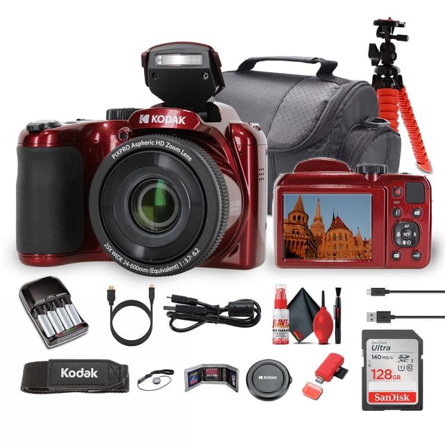 Kodak Pixpro AZ255 Digital Camera Red (AZ255RD) Bundle with Accessories