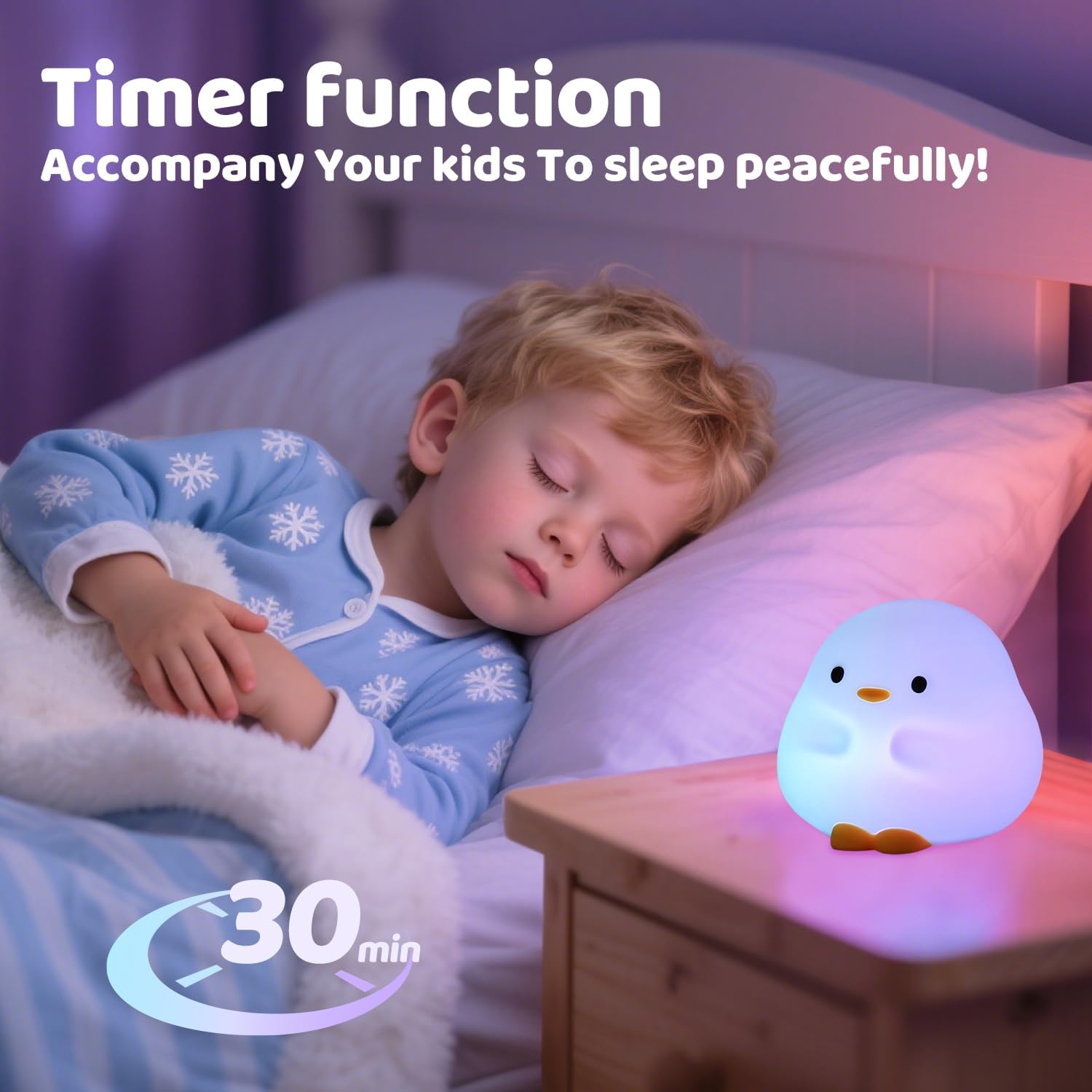 Duck Night Light, Color Changing Mode & 50-Hour Battery, Squishy Silicone Lamp for Kids Room, USB Rechargeable with Timer, Easter Gifts
