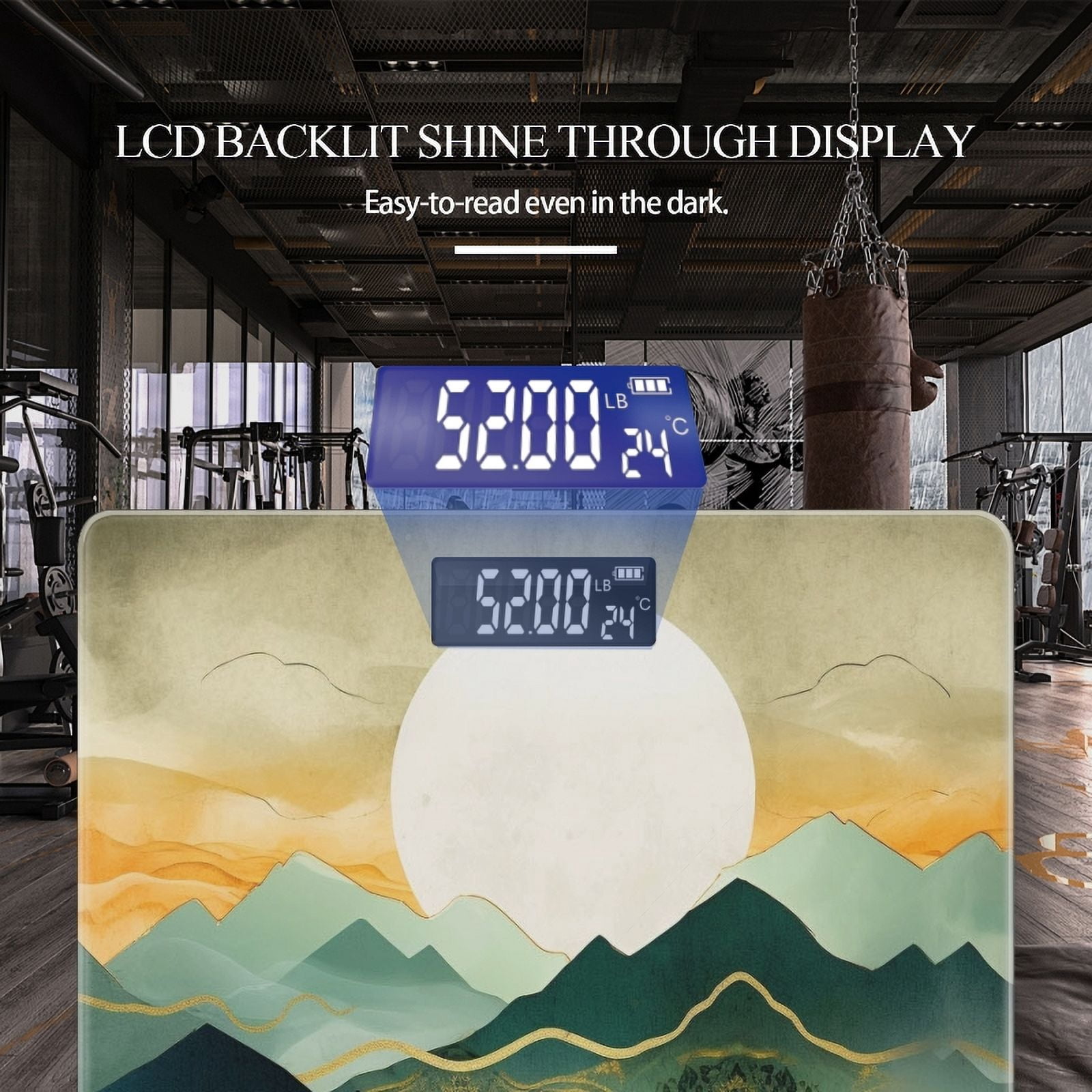 High Precision Body Weight Scale Smart Bathroom Scales with Large LCD Display(400lbs),Decorative for Bedroom-Watercolor Illustration Of Golden Mountains With Sun Rising