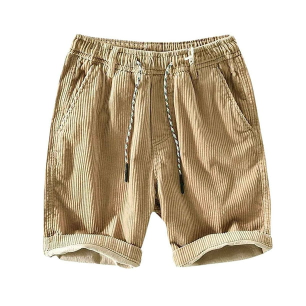 Pantalones cortos lisos de pierna recta para hombre, para el verano: cintura elástica, poliéster, para uso diario/en casa, varias tallas.
