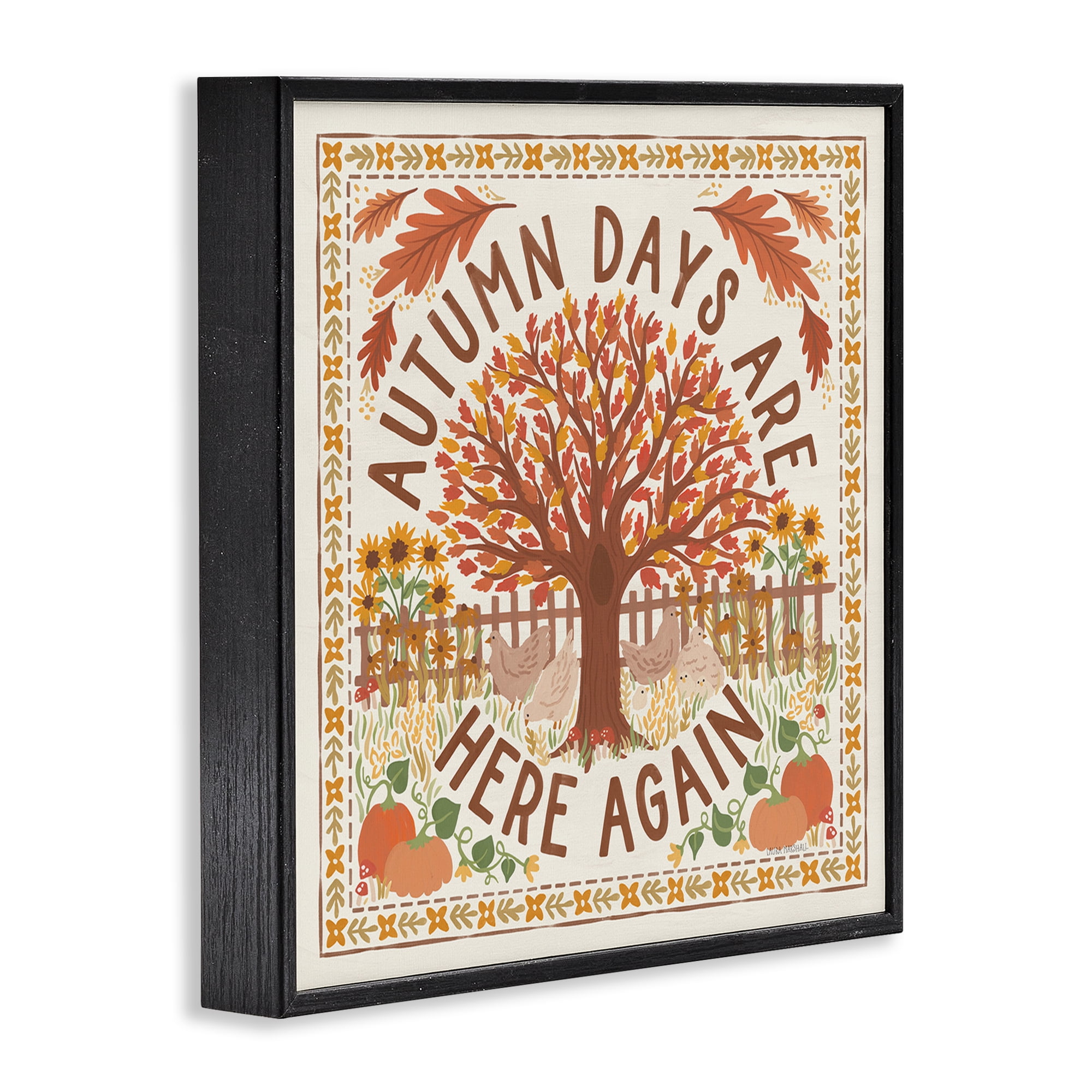 Stupell Industries Autumn Days Here Again Landscape Painting Black Framed Art Print Wall Art, 12 x 12