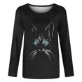 thumbnail image 4 of Blusa de cuello redondo de manga larga con estampado de gato sólido suelto clásico para mujer Pompotops gfhjh16511, 4 of 8