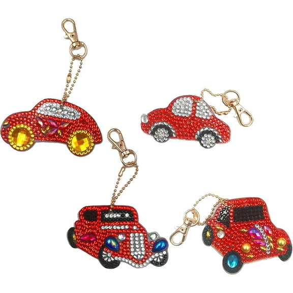 DIY 5D Diamond Art Painting Keychain Kit Cars Diamond Art Painting Keychains with Iron Swivel Clasps for DIY Handmade Diamond Art Painting Decorative Accessories Mixed Color DIY
