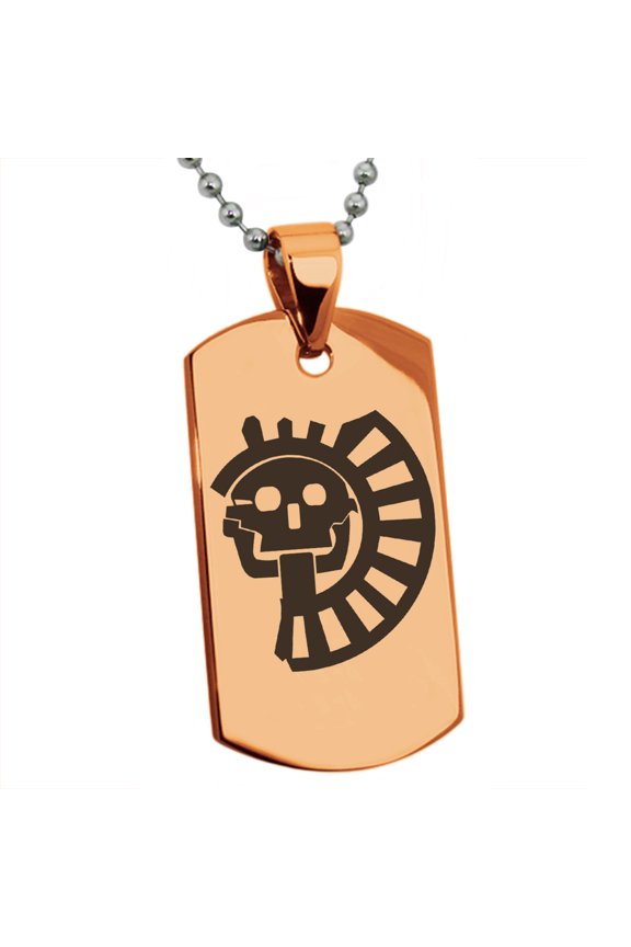 Stainless Steel Aztec Chief Tribe Rune Engraved Dog Tag Pendant Necklace