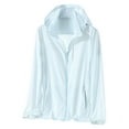 thumbnail image 2 of GaThRRgYP Women's Lightweight UV Protective Cardigan Summer Beachwear,Woman Casual Solid Sports Hooded Long Sleeve Zipper Sun-proof High Elastic Light Blue XL, 2 of 3
