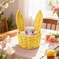 thumbnail image 7 of Basket with Handle Easter Bunny Rattan Woven Picnic Baskets with Rabbit Ear Straw Wicker Egg Candy Storage for Egg Party Supplies Gifts (Yellow), 7 of 7