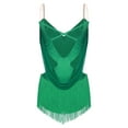 thumbnail image 2 of Moggemol Women Sparkle Fringe Tassel Latin Dance Leotard Ruched Mesh Samba Rumba Salsa Jazz Dance Green L, 2 of 5