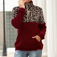 thumbnail image 2 of frariair Women's Leopard Print Quarter Zip Fleece Pullover Sweatshirt Long Sleeve Thermal Lined Jacket With Kangaroo Pocket For Winter Wine S, 2 of 9