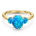 thumbnail image 3 of Gem Stone King 10K Yellow Gold Simulated Blue Opal Engagement Ring for Women | 1.06 Cttw | Oval Cabochon 9X7MM | Gemstone October Birthstone | Size 5, 3 of 6