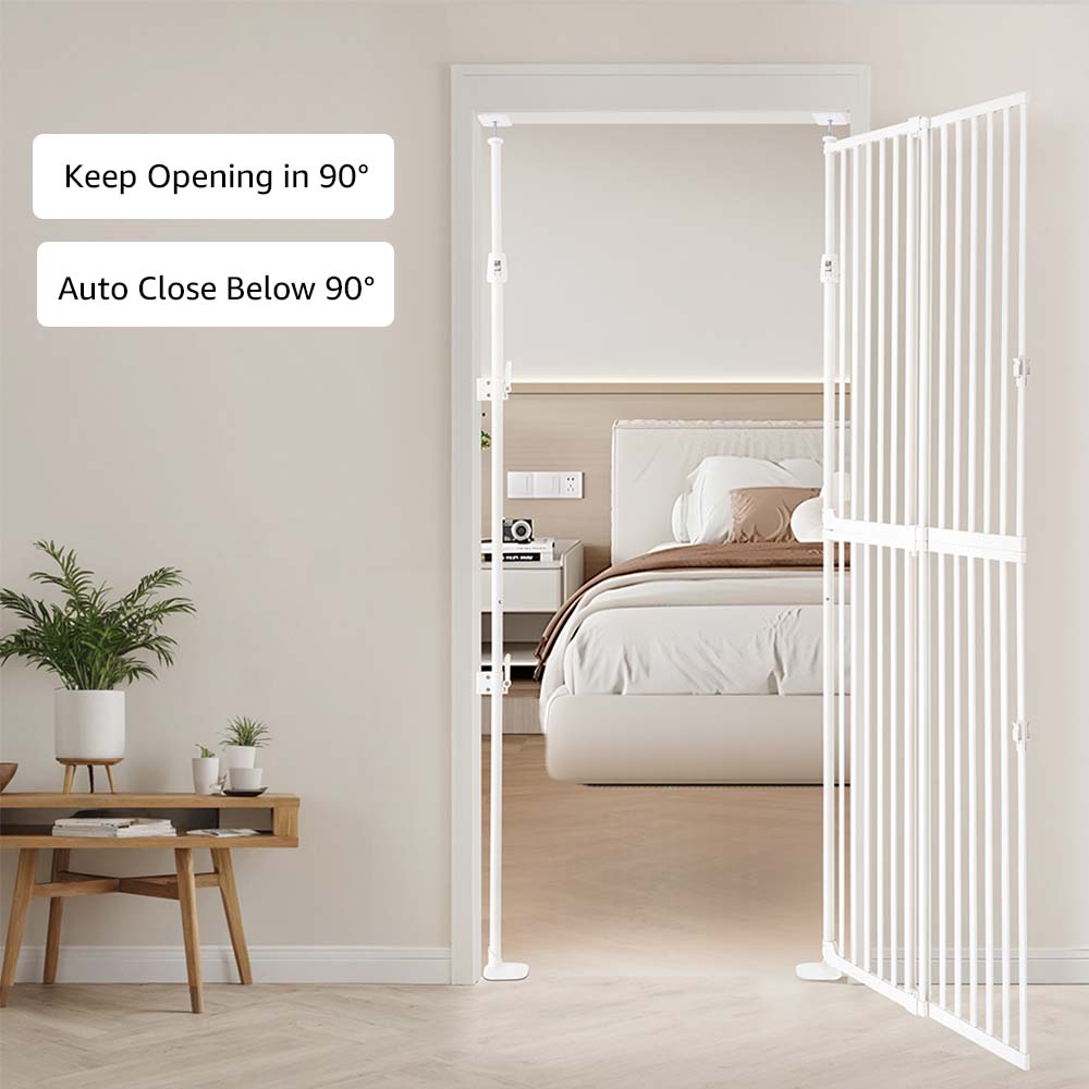 Unipaws 75" High Extra Tall Cat Gate, Auto Closing and No Drilling Safety Gate for Doorway, Fit 21"-34" Opening, White