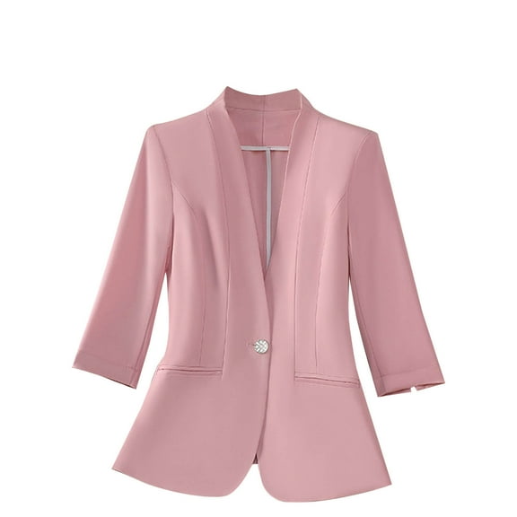 3/4 Sleeve Suit Blazer for Women Button Down Slim Fit Dressy Solid Fall Outerwear with Pockets Wear To Work Business