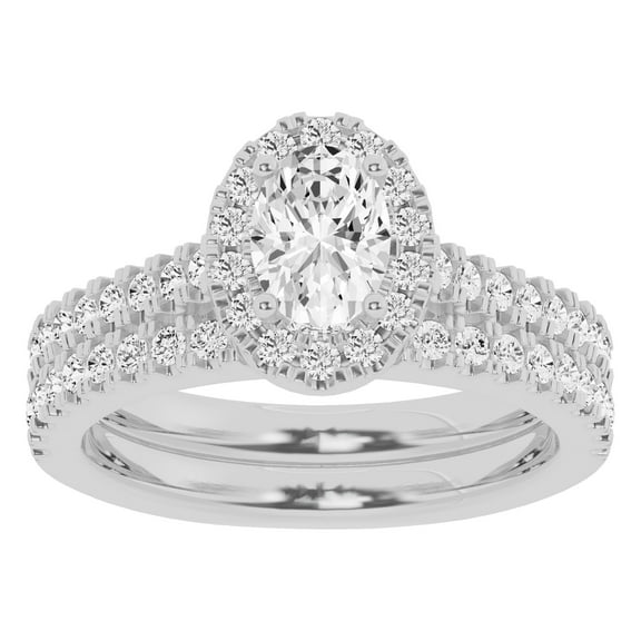 Unique Moments 1.50 Ctw Lab Grown Oval Halo Diamond Engagement Matching Wedding Ring Set 10K White Gold