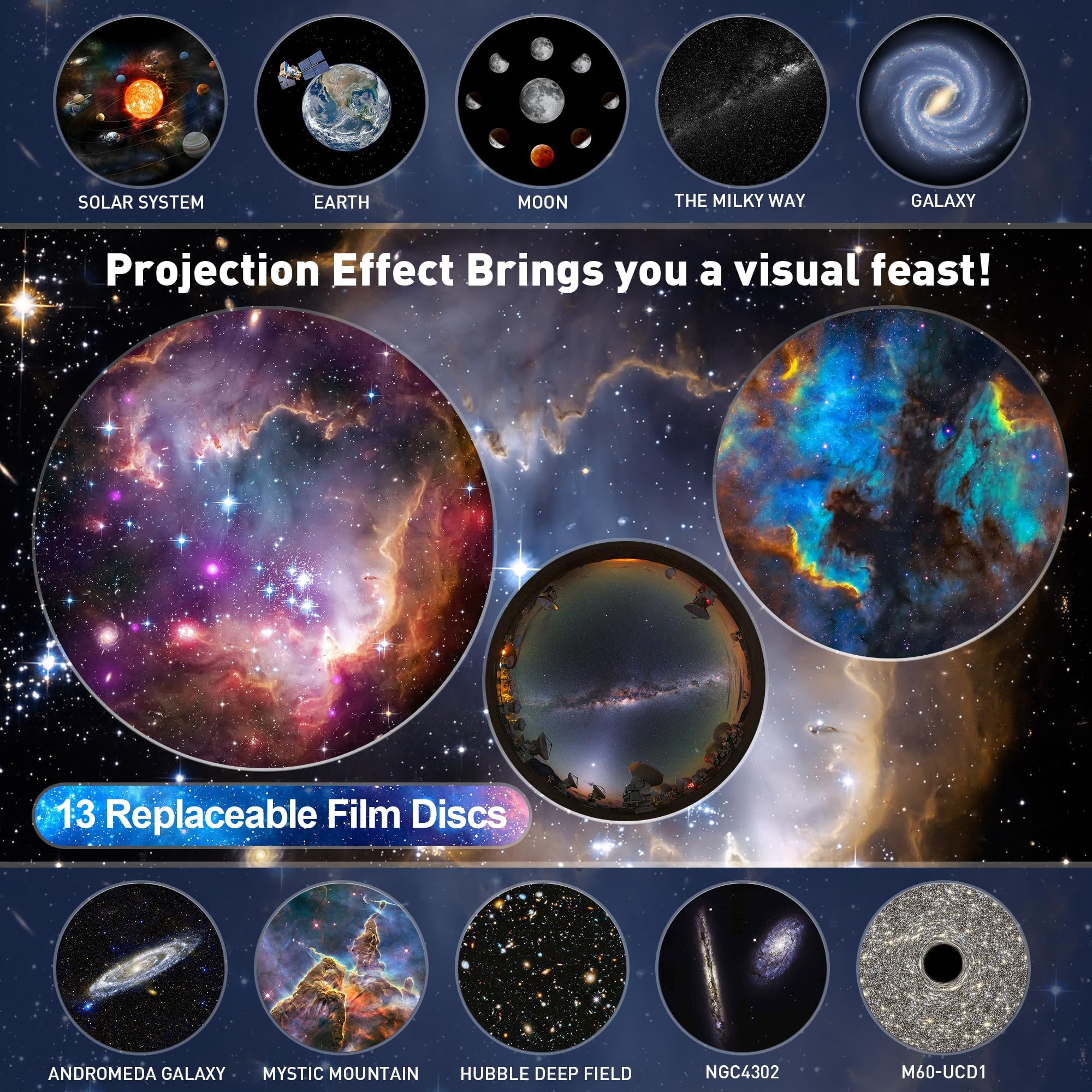 Luces Decorscion De Planetas, Planetarium Star Projector with 12 Planet Discs, Bedroom Starry Sky Night Light Projector Lamp (White)