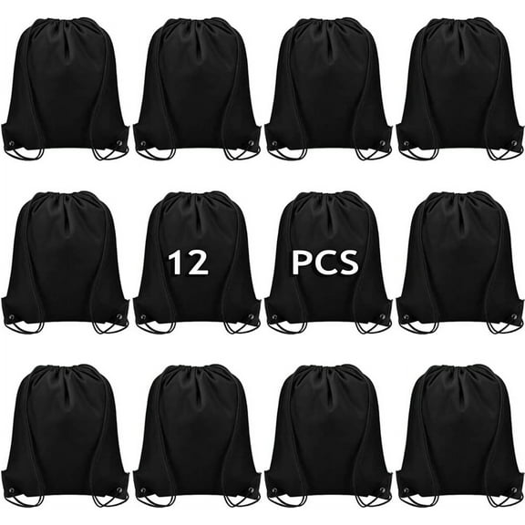 NOGIS 12 PCS Drawstring Backpack Bulk Draw String Bags Cinch Sack for Gym, Yoga, Shopping, Sports, Hiking, or Gifts for Women and Men, Black-12Pack