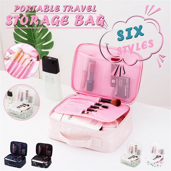 1 Pc Travel Cosmetic Bag — 9.4in x 7.1in x 3.5in, Portable Toiletry Organizer, Polyester Makeup Pouch for Storage & Carrying(A)
