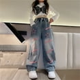 thumbnail image 2 of Girls Baggy Jeans Casual Wide Leg Baggy Ripped Jeans Cool Loose Fit Distressed Denim Pants With Pockets Blue,7-8 Years, 2 of 5