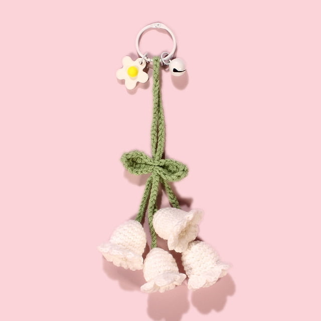 Llavero tejido a crochet TUNC flor de lirio de los valles para mochila escolar
