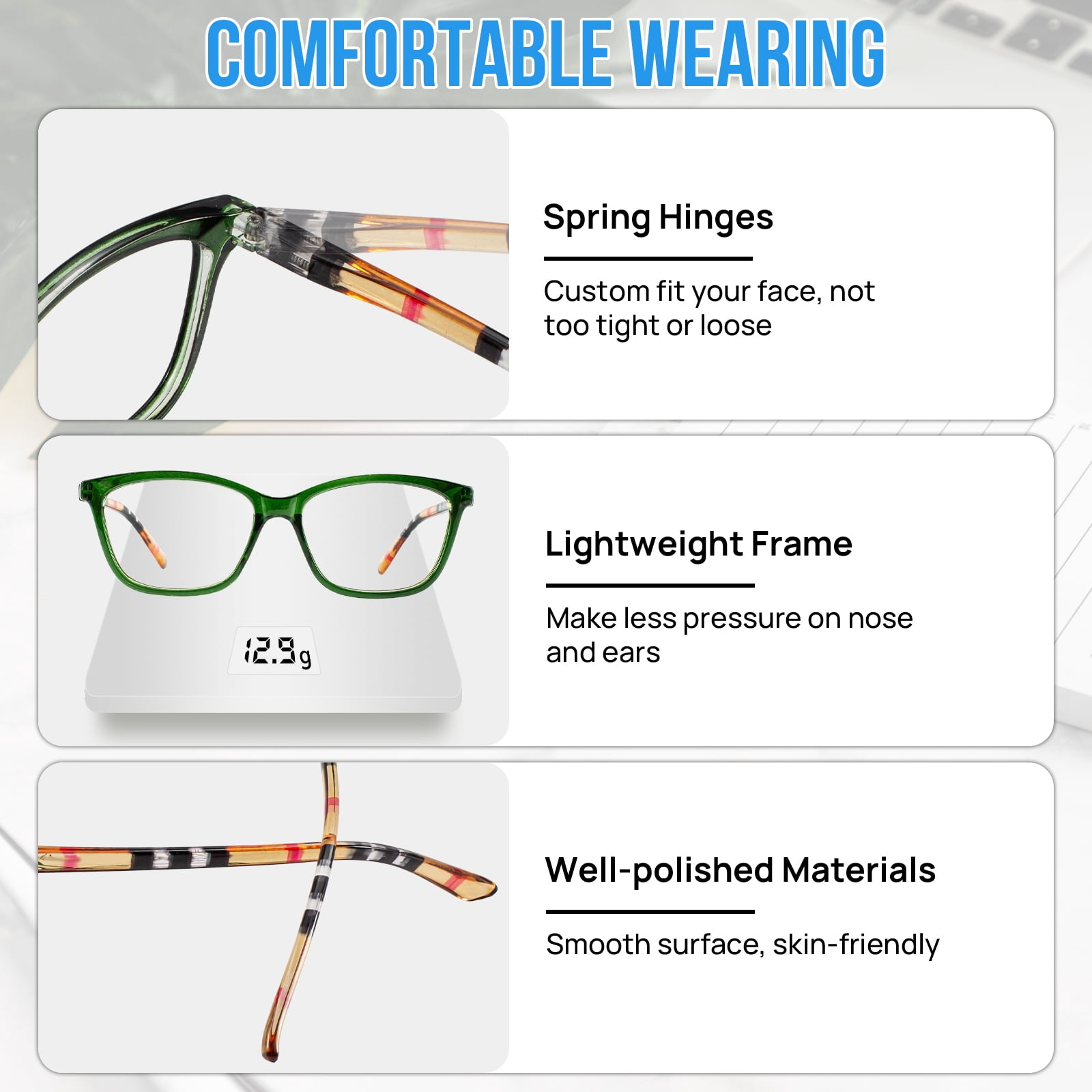 WEMOOTANTS 3 Packs Reading Glasses 3.5+ for Women Square Green Readers with Yellow and Black Check Temples 1.0 1.25 1.50 1.75 2.0 2.25 2.5 2.75 3.0 3.5 4.0 5.00 6.00