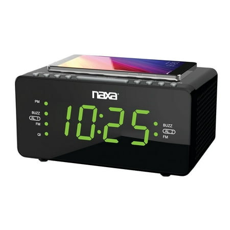 Naxa Electronics NRC-191 Dual Alarm Clock with Qi Wireless Charging Function