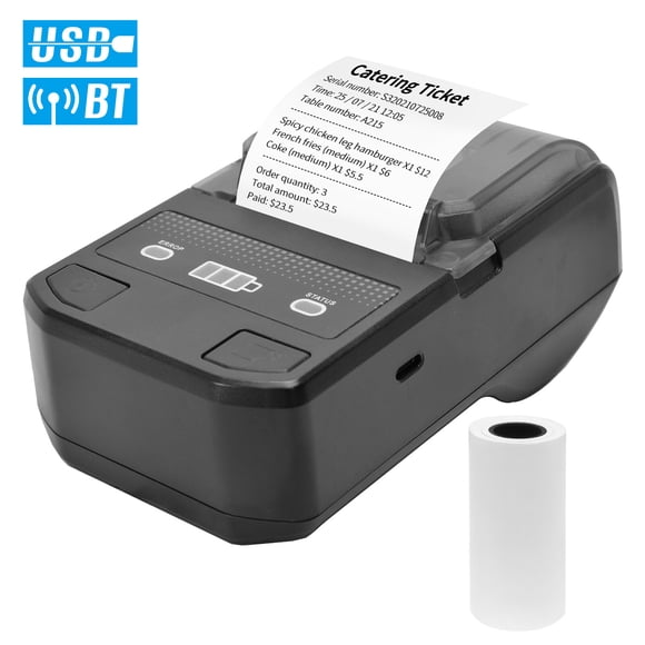Graflsoa Compact 58mm Bluetooth Thermal Receipt Printer with USB, Built-in Battery, ESC/POS Support for iOS/Android/Windows/Linux, 85mm/s Print Speed, 203dpi Resolution, Ideal for Retail,