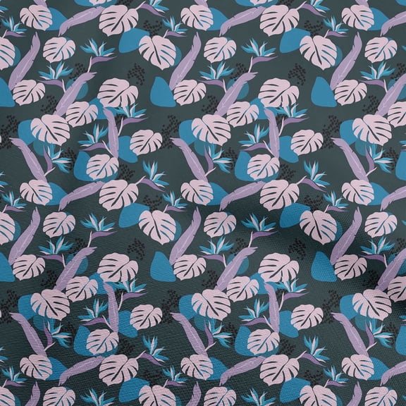 oneOone Cotton Poplin Twill Blue Fabric Tropical Leaf Quilting Supplies Print Sewing Fabric By The Yard 56 Inch Wide