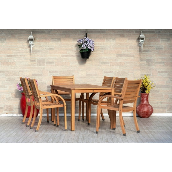 Amazonia Roujan 7-Piece  Solid Wood 100% FSC Rectangular Patio Dining Set