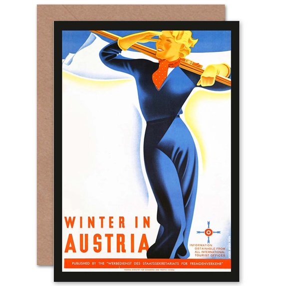 Vintage Travel Winter Austria Sport Ski New Greetings Card Plus Envelope Blank inside