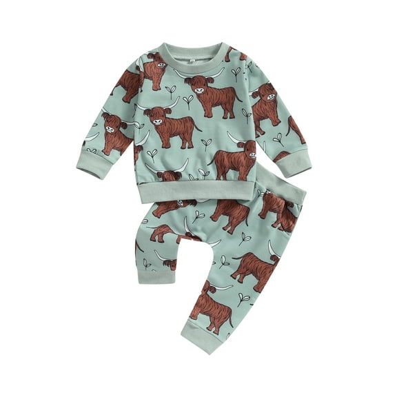 Bagilaanoe 2PCS Toddler Baby Girl Long Pants Set Print Long Sleeve Sweatshirt Pullover Tops + Drawstring Sweatpants 6M 12M 18M 24M 3T Kids Casual Sweatsuits