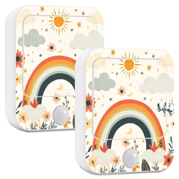 Yayeee LED Night Lights with Motion Detectors Auto Dusk to Dawn Light Sensors, 2 Pack, Cute Rainbow