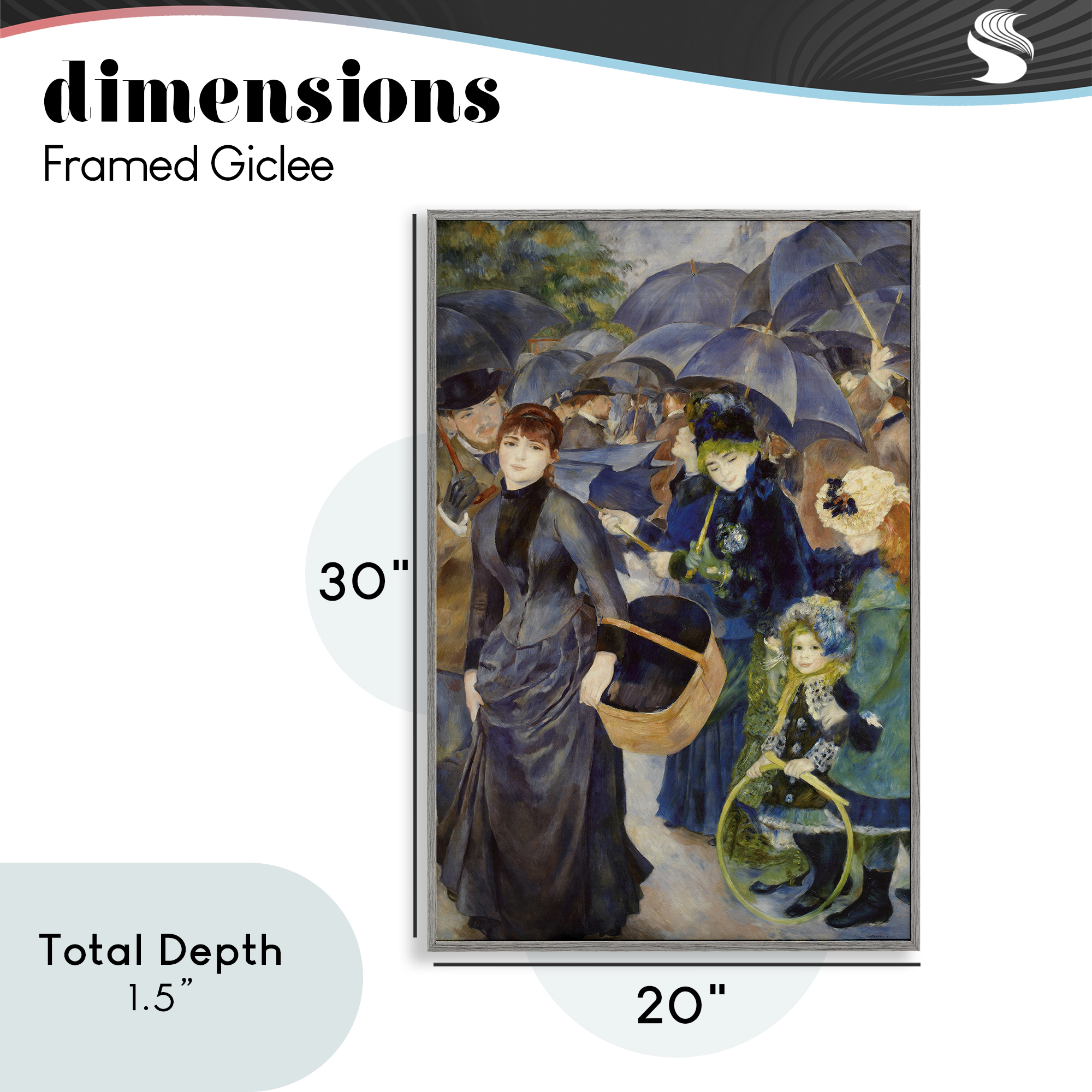 The Umbrellas Renoir Gray Framed Giclee Art, design by Masters Collection
