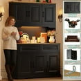 thumbnail image 2 of 71" Tall Kitchen Pantry Cabinet with 6 Doors Shelves & Led Lights & Charge Station, 47" Wide Freestanding Farmhouse Cupboard with 2 Drawer,6 Doors Storage,Adjustable Shelves,Open Countertop, Black, 2 of 9