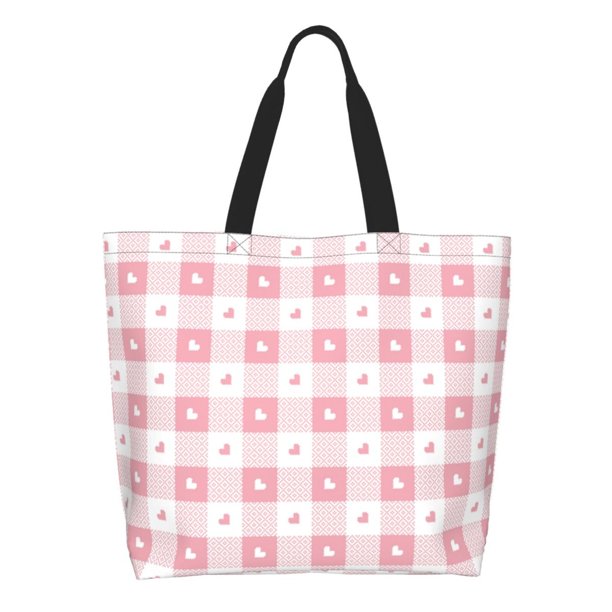 Disketp Plaid Heart Bolsa Tote Estampada para Mujer, Bolso de Hombro y de Mano para Compras y Viajes