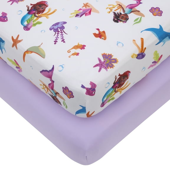 Disney Ariel The Little Mermaid 2 Piece Toddler Fitted Sheet Set, Lavender, Toddler Girl
