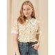 thumbnail image 2 of Blusa de manga corta floral bordada con encaje y cuello Peter Pan para mujer Beige S, 2 of 6