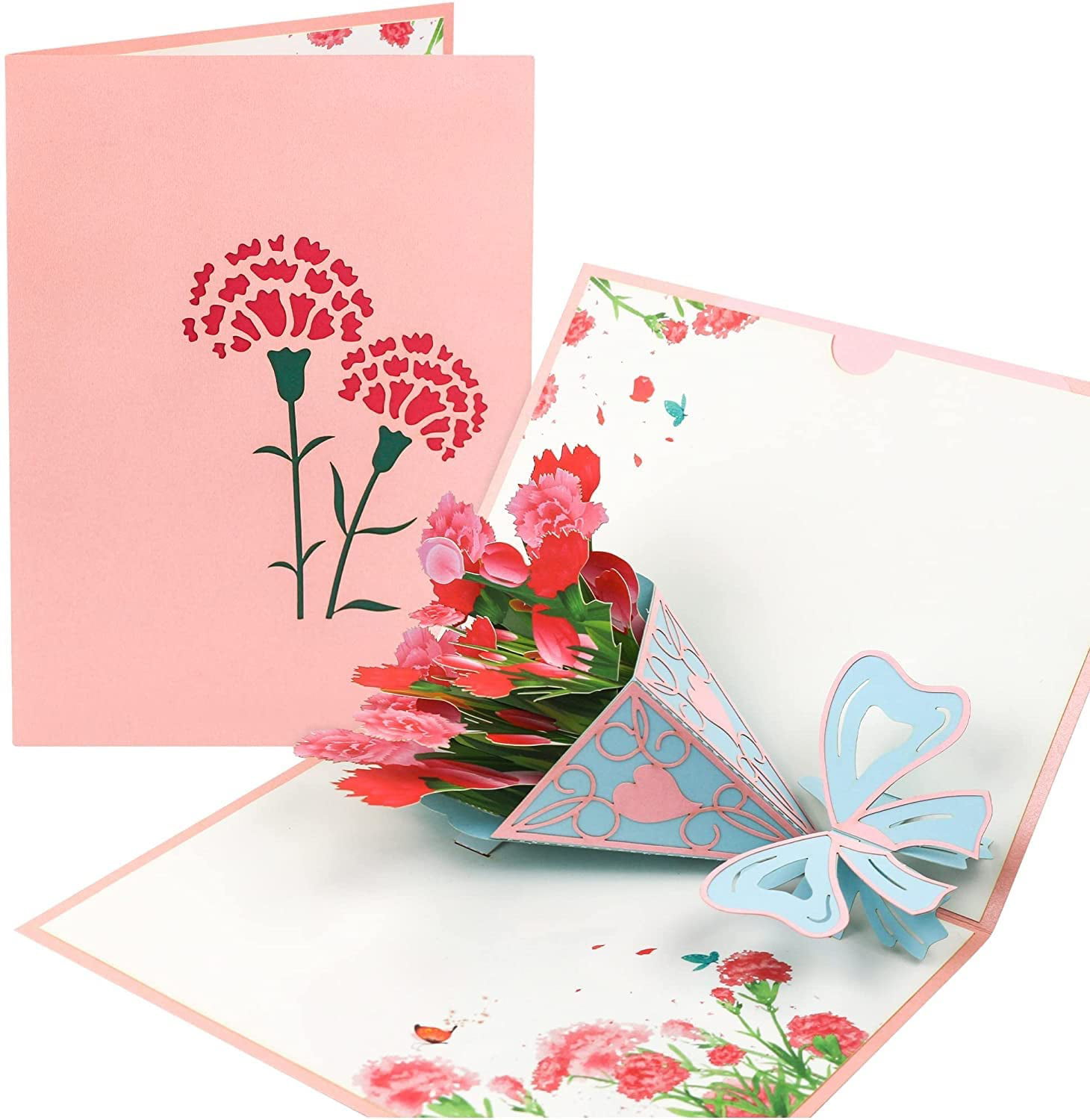 Carnation Wagon Bouquet Pop Up Mother's Day Card 