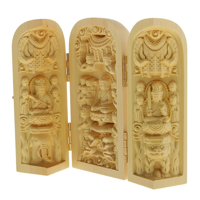 KLKCMS Statue de Bouddha Sculptée Sculpture de Boîte de Rangement en Bois de Buis -3