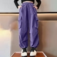 thumbnail image 4 of Girls Cargo Pants Size 12 Baggy Parachute Pants Wide Leg High Waisted Drawstring Trendy with Pockets Kid Cargo Sweatpants,,11-12 Years, 4 of 5
